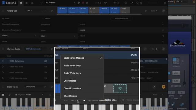 Use the chord scale feature. It locks your keyboard to the chords you choose.