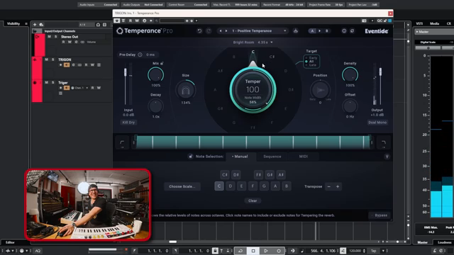 With the Temper at zero, all of the notes resonate equally.