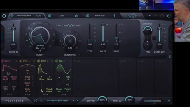 So what we have is the oscillator that is a source by itself of sound, and this is controlled by following the pitch, the pitch detector…