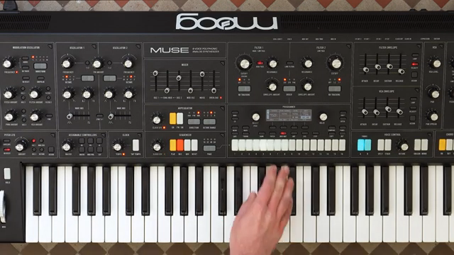 We use aftertouch to not only open the filter envelope sustain stage, but also increase the diffusion amount.