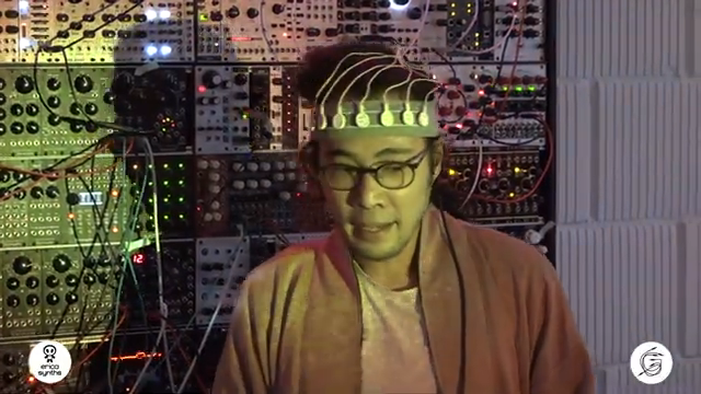 The EEG measures voltage and voltage controls synthesizers.