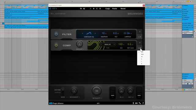 Each module can run in stereo or mid/side or even just left or right, which opens up some creative processing options.