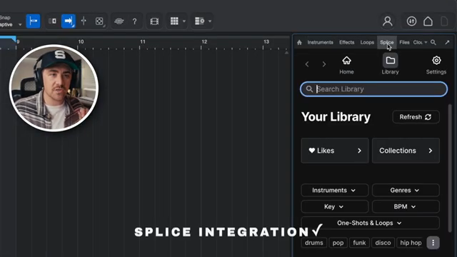 you can search through splice like you normally would and then if I come up here I've got my library and I can search for drums and then…