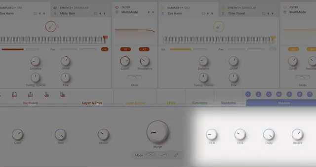 The morph and macro controls can influence multiple parameters at once across both layers to shape things like filters, envelopes, or…