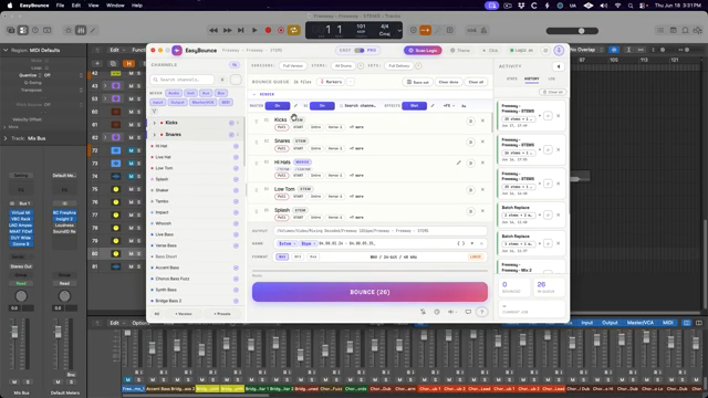 an insane amount of customization control over how to bounce out the stems is available in pro mode.