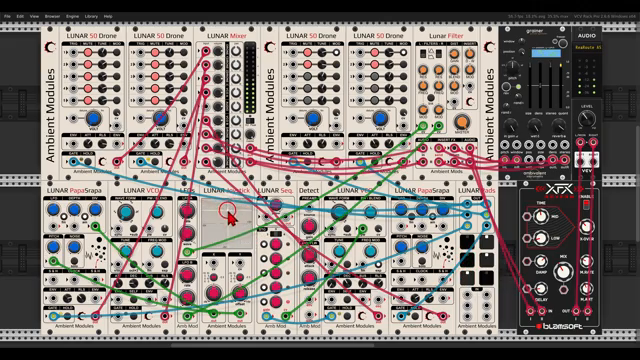 Here I have a drum loop that I stretched and it plays in reverse, using it with a detect module to extract the envelope from it.